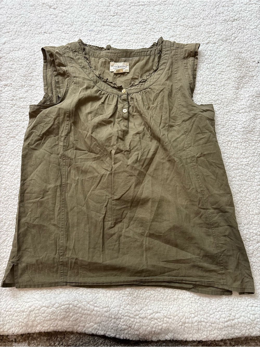 Denim & Supply Ralph Lauren Olive Sleeveless Ruffle Neck Top Small